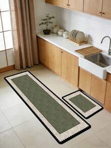 1 pièce Tapis de cuisine en terre de diatomée, bordure beige avec bord ondulé noir, épaisseur 3,5 mm, absorbant, antidérapant, résistant à la saleté, tapis de sol décoratif pour la cuisine, la salle de bain, l'entrée, le salon, le couloir, tapis de porte antidérapant - Multicolore - Voir 2