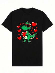 ropa de calor mujer Ropa de verano para mujer, camiseta de algodón suave y casual con cuello redondo, estampado de dinosaurio verde de dibujos animados con gafas de sol en forma de corazón.Blanco. - Negro - Ver 2