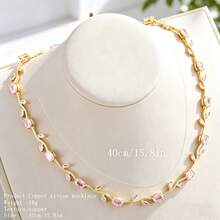 1pc Multi-Color Zirconia Leaf Necklace, Luxury Niche Choker Necklace, Suitable For Daily Wear, Party, Banquet - Necklace - View 2