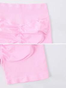 NcmRyu 1pc Women Plus Size Solid Color Ruched Fitted Sports Shorts - Pink - View 4