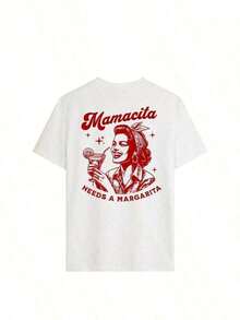 Camiseta de manga corta con cuello redondo y estampado de letras para mujer, moderna y versátil, imprescindible para vacaciones y uso diario, que muestra fácilmente un estilo urbano. Camiseta para el verano. - Blanco - Ver 3