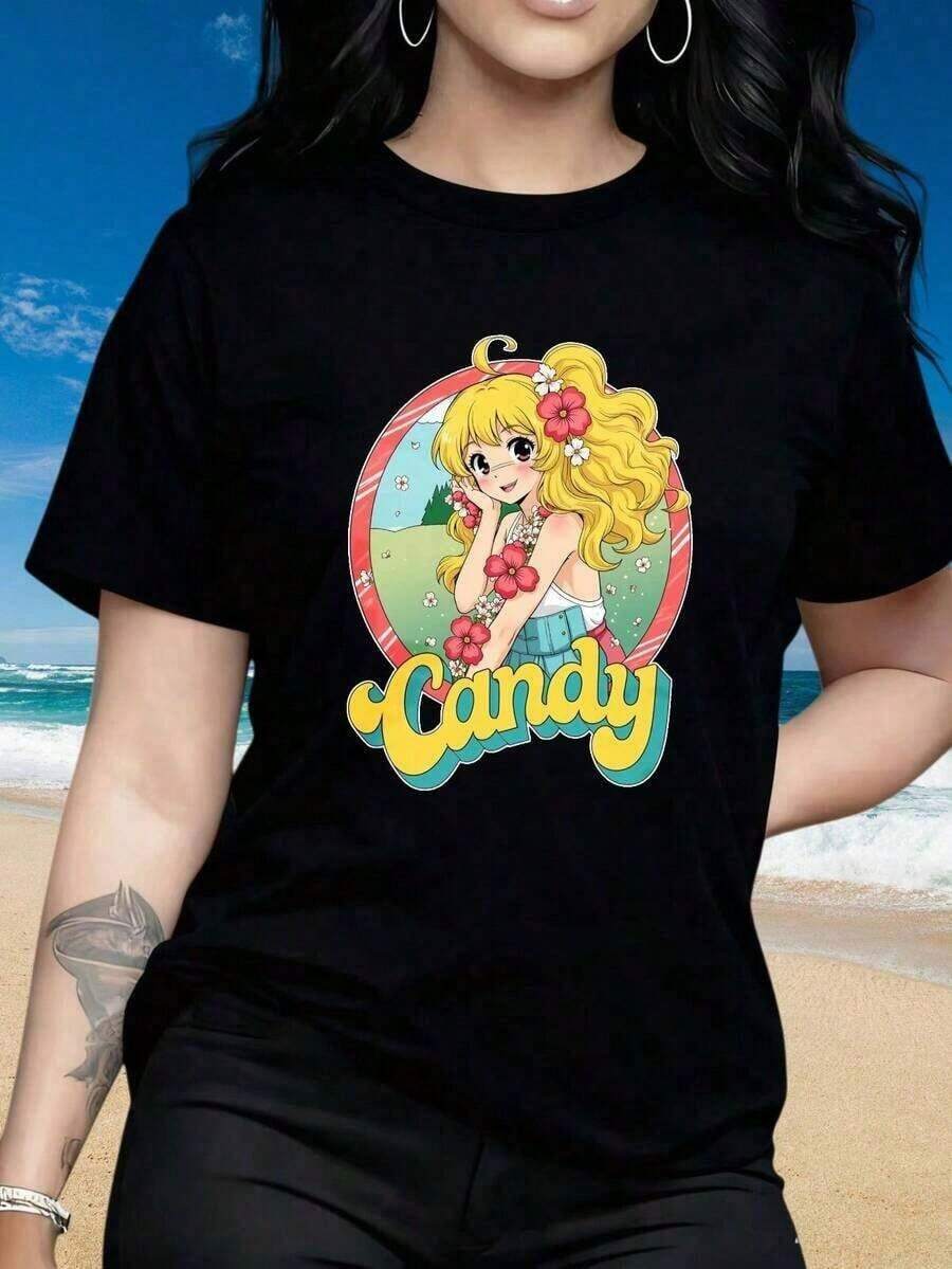 Camiseta de manga cortaGráficoRetrodeAnimeCarameloCarameloparaMujer-CamisetadeMangaCortaconEstampadodeDibujosAnimadosVintageCuelloRedondoSuaveyElástico,SuperiorInformalparaComodidadesTodos elloslasTemporadasyLavableaMáquinaCamisetaDeportiva,CamisetaconEstampadoColoridoTelaNoCamisa transparente para mujerCasual 100%Algodón 100%Algodón - Negro - Ver 1