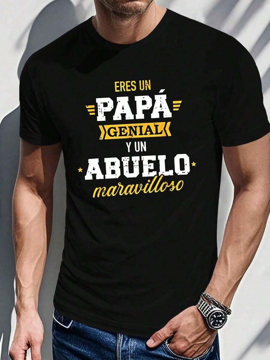 Camiseta de verano para papá español y abuelo español, diseño de manga corta para hombre. Camiseta de mujer, casual, 100% algodón. - Negro - Ver 1