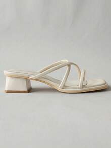 Giày sandal một quai mới mùa hè 2026 dành cho nữ, kiểu dáng tối giản, gót chunky, gót trung bình, quai chéo, hở mũi, quai mỏng, màu trắng thanh lịch, cao gót. - Màu be - Xem 3