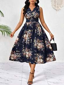 Vestido veraniego sin mangas de mediana longitud para mujer, de tela tejida con textura en color verde - Multicolor 4 - Ver 1