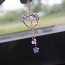 1pc Handmade Heart-Shaped Natural Stone Tree Of Life Car Pendant, Feng Shui Money Tree Car Decor, Tassel Tree Of Life Hanging Ornament - Money Tree - View 9
