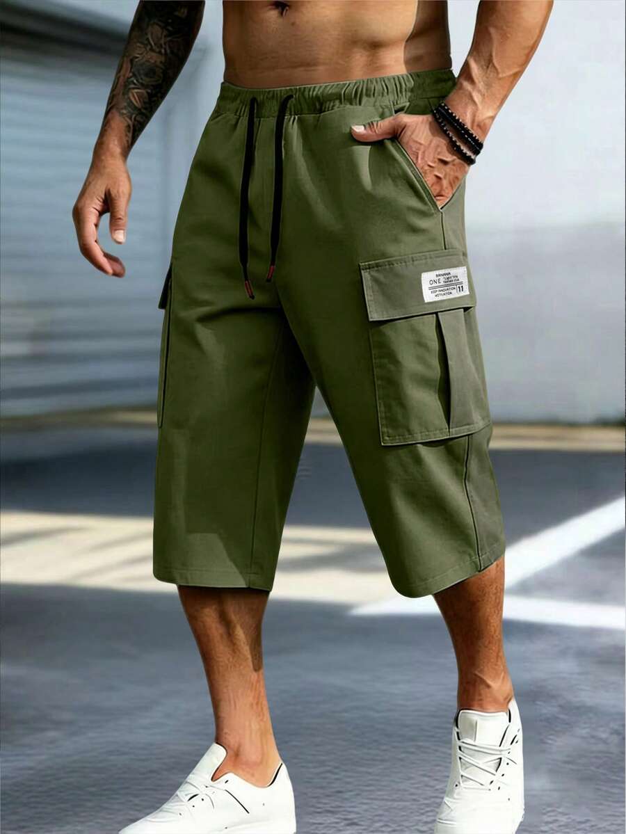 夏季新款男士七分褲,寬鬆休閒百搭日系工裝褲 - 軍綠色 - 查看 1