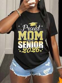 Camiseta de talla grande para mamá de la promoción de 2026, camiseta de graduación con encaje coqueta para la promoción de 2026, camiseta preppy con lazo para la promoción de 2026, camiseta de regalo para fiesta de graduación de 2026, camiseta para la promoción de la escuela secundaria, regalo perfecto para mamás graduadas, ropa de celebración.| Estilo Casual - Negro - Ver 6