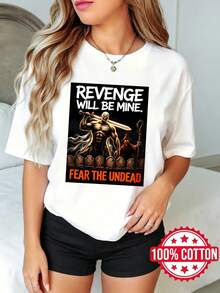 Camiseta de manga corta con cuello redondo y estampado, para mujer, para verano La Venganza Será Mía Tema a los No Muertos S-3XL 100% aodón material - Blanco - Ver 2