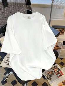 Summer TopsComfortcana Oversize Tshirts Casual Simple English Smiling Face Pattern Round Neck Short Sleeve Super Loose Plus Size T-Shirt Slightly Sheer Suitable For Going Outcotton T-Shirt - White - View 2