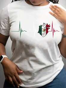 Women's Heat T-Shirts Basic Graphic Print T-Shirt For Women Short Sleeve Round Neck Mexican Patriotic Print Mexican Revolution Flag Shield Heart Hearts Heartbeat Pulse Eagle Snake Cactus Revolution Celebration Party Gym Exercise Aesthetic Regular Casual Comfortable Cool Lightweight Soft Modern Youthful Romantic Bohemian Going Out Home Daily Day Beach Heat Spring Summer Office Versatile Creative - 白色 - 查看 5
