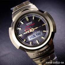 Casio 黑色金色对比金属质感复古双显腕表，太阳能供电，防震防水，双LED背光，不锈钢表带，多功能腕表，适合男士、学生、通勤和户外活动。 - 均碼 - 查看 4
