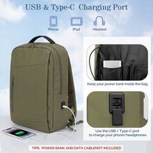 Lightweight Casual Daypack Travel Backpack With USB Port, Water-Resistant Laptop Backpack For College Work Commute Airplane Carry On - Olive Green - View 5