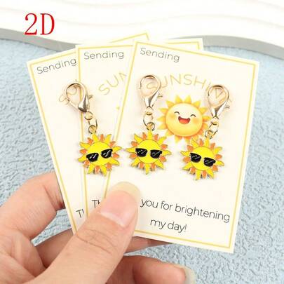 1pc/3pcs Cute Sun Shaped Keychain With "Sending SUNSHINE" Greeting Card - Suitable For Daily Bag/Key Accessories, Also Makes A Great Small Gift For Friends, Girlfriends Or Partners To Express "You Brighten My Life Like Sunshine", A Warm And Healing Surprise For Birthdays, Holidays Or Everyday Gratitude