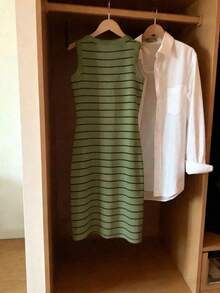 Vestido de mujer de cuello redondo ajustado sin mangas con estampado de rayas, primavera/verano - Multicolor 9 - Ver 2