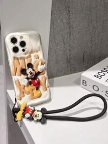 Disney Mickey Mouse Phone Case With Mickey Charm And Lanyard - Cute Mickey Protective Case With "Love Mickey" Quote And Cream Background Design, Equipped With Delicate Mickey Decorative Lanyard And Beaded Bracelet For Easy Carrying, Compatible With IPhone 17, 16, 15, 14, 13, 12, 11 Pro Series, Ideal For Birthdays, Holidays, Anniversaries, Graduation Gifts, Or Any Special Occasion To Surprise Family, Friends, Classmates, And Loved Ones. - trắng - Xem 5