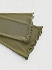 Top de mujer manga trompeta de 2 en 1 con hombros descubiertos de malla color albaricoque, estilo occidental, vintage, 70s, The Bachelorette - Verde militar - Ver 4