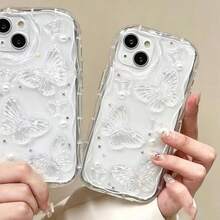 Tương thích với ốp lưng điện thoại 16 Pro Max, ốp bảo vệ mới 17/15 inch thiết kế nơ 3D màu hồng thanh lịch hình bướm, tương thích với iPhone 14 Pro, 15 Pro, 16 Pro, phong cách nữ tính, tương thích với iPhone 13, 12 Pro Max, 11 - Bướm ngọc trai trong suốt - Xem 4