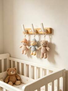 1pc Baby Room Storage Rack | 0-6 Years Infants & Moms | Natural Solid Wood Base + Thickened ABS Hooks, No Burrs, For Clothes, Stable Load-Bearing | Baby Room Wall-Mounted Hooks, Can Hang Baby Hats, Bibs, Aprons, Clothes, Towels, Drill-Free Installation, Space-Saving, Suitable For Baby Room, Children's Room Walls | Children's Solid Wood Wall-Mounted Hook Rack | Baby Room Clothing Storage, Towel Hanging, Wall Organization, All Seasons - Multicolor - View 7