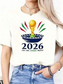 1 camiseta con temática de la Copa Mundial 2026, camiseta de la Copa Mundial 2026 de EE. UU. _ Camiseta unisex para fanáticos del fútbol _ Camiseta de fútbol 100% algodón puro con estampado divertido, cuello redondo y manga corta para mujer, adecuada para: eventos deportivos/fiestas navideñas/salidas/deportes y otros regalos navideños. 180g 100% algodón. - Negro - Ver 6