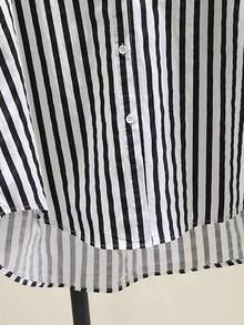 Camisa de manga larga casual con bolsillo en el pecho y estampado de rayas para mujeres, otoño e invierno - Azul marino - Ver 3