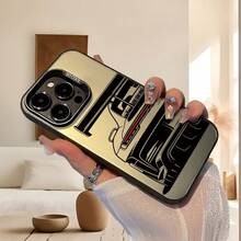 1pc Racing Car Pattern Black & Silver Phone Case Compatible With Apple - Multicolor - View 3