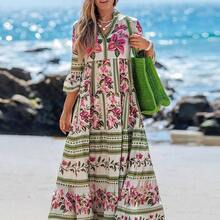 Women's Colorful Floral V-Neck Drawstring Long Sleeve Dress, Suitable For Spring/Summer Leopard Dress,Sun Dresses For Women Holiday Autumn Boho Chic Dress,Vacation - Multicolor - Ver 2