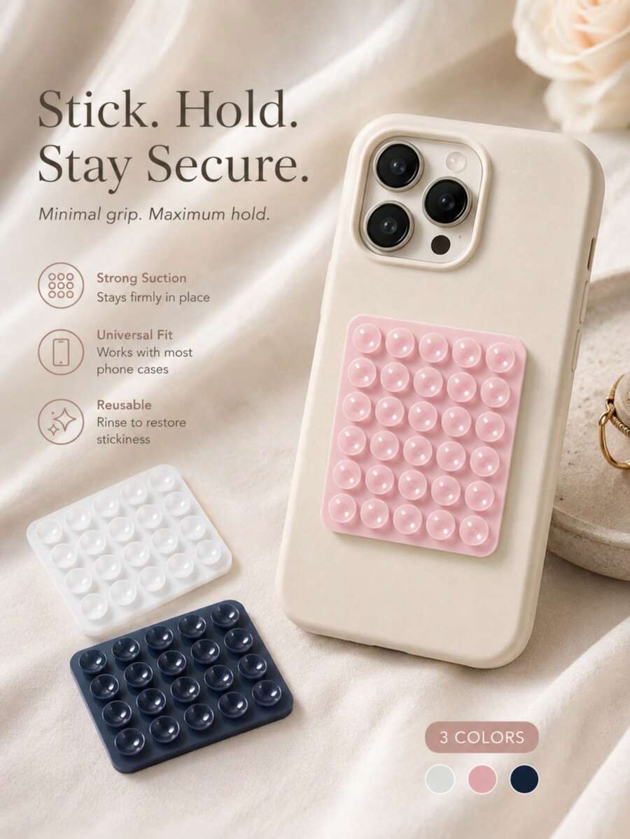 1pc Silicone Suction Cup Phone Holder, Reusable Hands-Free Stick-On Stand Suitable For Mirror, Glass, Tile And Smooth Surfaces - Multicolor - View 1
