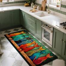 1pc Cat Pattern Printed Linen Kitchen Rug, Doormat, Bath Mat, Hallway Mat, 3D Printed Rectangle Carpet For Living Room, Bedroom, Corridor, Bathroom, Laundry Room - Polyester Rug For Indoor And Outdoor Home Decor - Multicolor - View 3