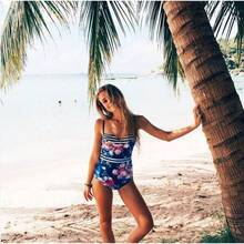 Fashionable Printed Sexy Blue Floral One-Piece Beach Swimsuit Bikini - High Quality <image Color 1> - View 1