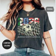 Unisex Pure Cotton T-Shirt, Casual Style, Loose Fit, Round Neck, For The 2026 Summer Football World Cup - 黑色 - 查看 4