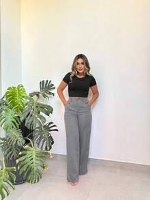 Serena Tailored Wide-Leg Trousers - Grey - View 2