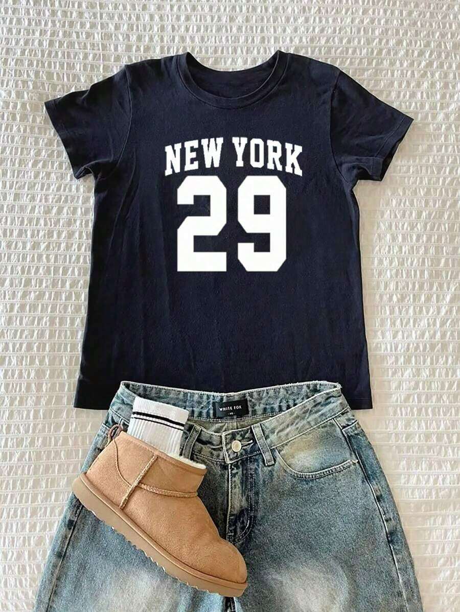 Women's New York City 29 Graphic Tee. All Kinds Of Prints, Jacket, Crew Neck T-Shirt, Casual, Office, Travel, Very Popular, Sporty Style, Print/Pattern, 100% Cotton T-Shirt, Casual, Comfortable, Soft, Breathable. The Latest Popular Bestseller - 黑色 - 查看 1