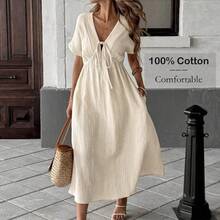 Apricot Bowknot Casual Midi Dress For Women Baby Blue Dress,Sun Dresses For Women Work Summer Dresses,Shirt Dresses For Women - Verde - Ver 10