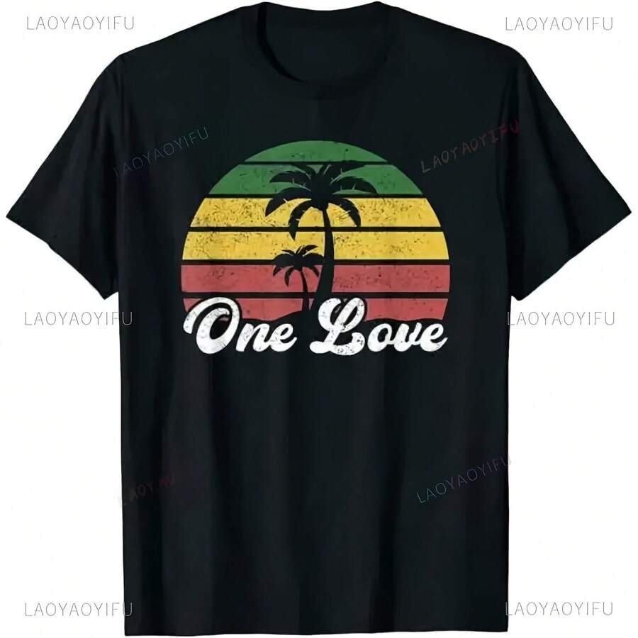 Camiseta Jamaica One Love Reggae Music Man, ropa de calle informal a la moda, camiseta holgada de Hip Hop para mujer, camisetas de manga corta transpirables y cómodas - forma - Ver 1