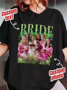 Camiseta personalizada para fiesta individual, estilo retro de hip-hop de los 90, parte superior para despedida de soltera, camiseta de regalo para dama de honor, parte superior de recuerdo de boda, camiseta personalizada con foto vintage, camiseta personalizada para novia, ropa de moda, fresca, minimalista, sencilla para vacaciones de verano en negro - Negro - Ver 9
