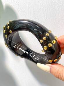 1 pieza Brazalete de estilo barroco vintage con incrustaciones de diamante de imitación exagerado, brazalete de textura de madera abierto con decoración de remaches de estrella de varios elementos - Multicolor D - Ver 6