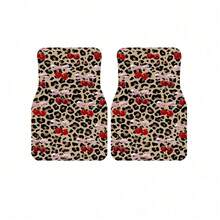 2pcs/4pcs, Fashionable Printed Car Floor Mats - Durable Floor Mats, Designed With Leopard Print And Cherry Bows. And Practical, They Are An Ideal Gift Choice And Long-Lasting. Suitable For Trucks, Sedans, SUVs, And Other Vehicle Types,Car Acessesories,Car Acessesories Interior,Accesorios Para Carro,Car Acessesories Women - 彩色 - 查看 9