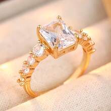 Minimalist Synthetic Zirconia Hollow Design Ring, Handmade Jewelry Suitable For Daily Wear, Ideal Gift For Friends - Gold - View 5