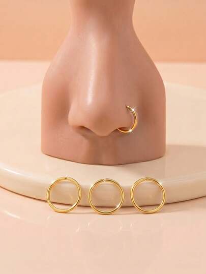 3 piezas Juego de anillos para la nariz chapados en oro de 14K para mujeres y hombres - 22G 8mm Pendientes de septo, cartílago y trago delicados y versátiles para perforación de nariz y oreja, pequeños y ajustados para comodidad diaria
