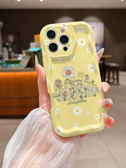 Smiley World SmileyWorld® 1 件装防震全包防摔保护壳，米白色，TPU材质，笑脸白色花卉字母图案，全新，适用于 11/12/13/14/15/16/17 Pro Max 手机保护套