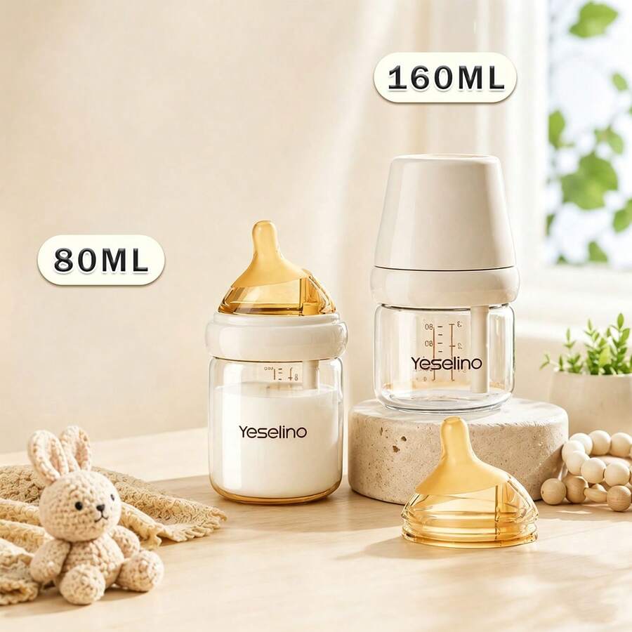 1pc Glass Baby Bottle, Slow/Medium Flow High Quality Glass Bottle, Easy Transition Between Breastfeeding And Bottle Feeding, 0+ Months, Unisex
