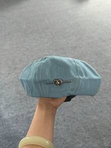 Mũ beret denim nữ, kiểu dáng retro Hàn Quốc với ghim kim loại hình trái tim trang trí, mũ lưỡi trai đa năng mùa thu/đông cho trang phục thường ngày. - A - Xem 9