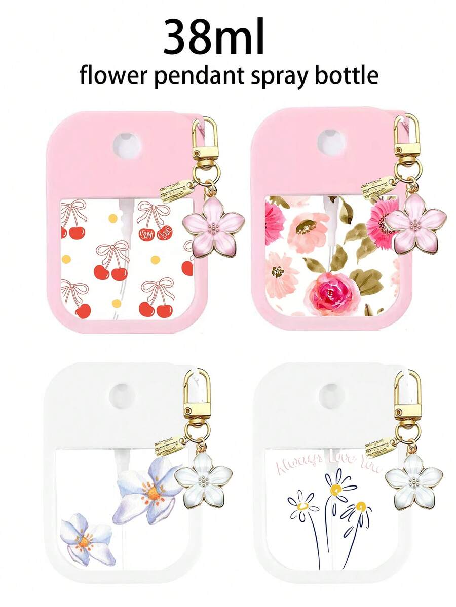 1/2pcs Summer Floral Pattern Cosmetic Bottles With Flower Pendant Keychain And Silicone Protective Case, Perfume Spray Bottle, Card Holder, Hand Wash Refillable Bottle, Reusable Containers For 30ml - View 1