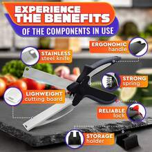 2 In 1 Kitchen Scissors For Food – Stainless Steel 9.5" Tomato Knife Chops Vegetables, Fruit, Cheese, Meat In Seconds | Dishwasher  Cutting Board Scissors With Safety Lock – Mess-Free Prep - Black - View 3