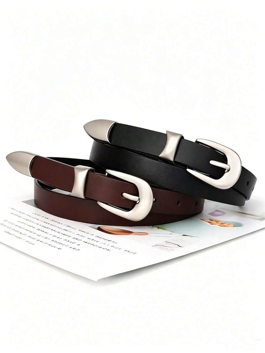 1 pieza Hebilla de cinturón de estilo artístico coreano INS de plata, estilo vintage de fábrica directa para mujeres - color cafe - Ver 1