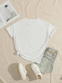 short-sleevePlayera de Mujer de Algodón Camiseta hawaiana para mujer - Estampado de letras ALOHA y flores tropicales de manga corta, blanca y casual de verano Cuello Redondo Algodón  Tejido Suave Manga Corta100% Cotton - Blanco - Ver 3