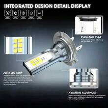 2pcs H7 LED Headlights - 3000+ Lumens Super Bright, Compatible With Xenon Lights, Plug And Play, High/Low Beam Function, Suitable Wiring For Truck, Motorcycle (Fits H7 Bulb Socket) - 2pcs - View 6