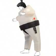 Disfraz inflable de sumo para padres e hijos, tela duradera con estampado geométrico, inflado rápido, talla única unisex, atuendo interactivo familiar para festivales/fiestas/eventos, fiesta - Blanco - Ver 5