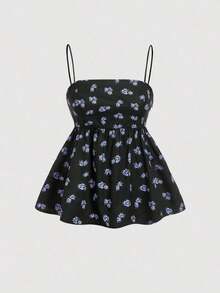Top de mujer tipo camisola con estampado floral ditsy - Negro - Ver 5